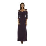 R&M Richards Women's Empire Waist Cold Shoulder Dress with Sleeves, 10, Plum