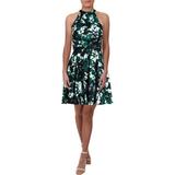 Aqua Womens Abstract Halter Skater Party Dress