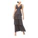 BETSY & ADAM Womens Black Textured Cut Out Sleeveless V Neck Maxi Fit + Flare Formal Dress Size 8