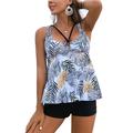 Sexy Dance Women Floral Swimsuit Swimdress+Swim Boyshorts Bottoms Beachwear Swimwear Push Up Padded Tummy Control Swimming Costumes Adjustable Straps Bathing Suit Monokini Bikini Sets Tankini Sets