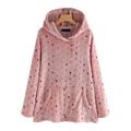 Alloet Women Fleece Loose Jacket Polka Dot Hooded Long Sleeves Midi Coat