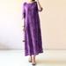 Vintage Women Dress Tie Dye Print Half Sleeve Splits Bandage Back Oriental Robe Gown Maxi One-Piece