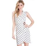 Fashion Latitude Collared Sleeveless Wrap Polka Dot Dress Navy White Black (White Black, Large)