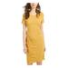 ULTRA FLIRT Womens Yellow Ruffled Slip-on Short Sleeve Jewel Neck Knee Length Shirt Dress Dress Size L