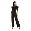 CALVIN KLEIN Womens Black Faux Fur Short Sleeve Off Shoulder Wide Leg Evening Jumpsuit Size 8