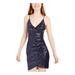 TRIXXI Womens Navy Sequined Zippered Spaghetti Strap V Neck Short Body Con Party Dress Size 3