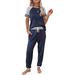 Sexy Dance 2 Pcs Women Tracksuit Elastic Waist Drawstring Jogging Suit Ladies Sports Sweatpants Workout Tops Set Sports Outfits Athletic Activewear Fitness Yoga Set Dark Blue M(US 8-10)