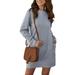 Pullover Shirts Dress With Pockets for Women Casual Round Neck Plain Short Dress Loose Baggy Mini Dress Ladies Winter Long Tunic Blouse Dress
