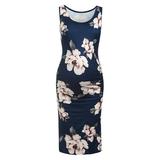 Avamo Maternity Women Summer Casual T Shirt Dress Beach Floral Tank Dress U Neck Pregnancy Lady Sleeveless Boho Sundress