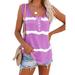 Sexy Dance Striped Tie Dye Print Shirts for Women Sleeveless Round Neck Henley Tops Tunic Casual Loose Button Tees