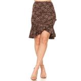 MOA COLLECTION Women's Floral Animal Print Casual Comfy Mesh Tulip Ruffle Hem Flare Midi Skirt