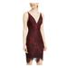 BLONDIE Womens Burgundy Lace Floral Sleeveless V Neck Short Body Con Cocktail Dress Size 3