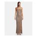 BETSY & ADAM Womens Gold Sequined Spaghetti Strap Square Neck Full-Length Sheath Formal Dress Size 4P