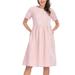 Mlpeerw Women Ladies Summer Short sleeve Casual Stripes Dress Buttons Loose Dress Sundress Pink Blue Khaki