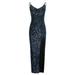 Spftem Women Deep V-Neck Sequins Wrap Ruched Sleeveless Nightclub Party Dress