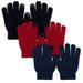 Evridwear Boys Girls Touchscreen Thermal Knit Winter Text Gloves (3 Pairs, Black, Navy, Red, S, 4-6Yï¼‰