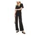 MICHAEL KORS Womens Black Belted Short Sleeve V Neck Wide Leg Evening Jumpsuit Size PM