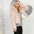 Fashion Women Winter Crop Faux Fur Hooded Coat Long Sleeve Fluffy Jacket Short Party Streetwear Outerwear