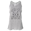 Women's Funny Tank Top "I Work Hard So My Cat Can Live A Better Life" Shirts Medium, Gray
