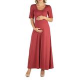 24seven Comfort Apparel Casual Maternity Maxi Dress With Sleeves, M011680, Made in USA