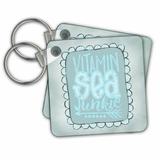 3dRose Vitamin Sea Junkie Quote In Pastel Blues - Key Chains, 2.25 by 2.25-inch, set of 2