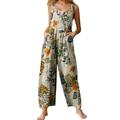 GuliriFei Women's Loose Overall Dungarees Floral Jumpsuit Sleeveless Casual Playsuit Summer Long Pants Romper