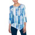 Alfred Dunner Women's Denim Friendly Etched Patchwork Top, Multi, Large