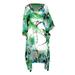 Peach Couture V Neck Aline Dress Tie Dye Print Floral Pattern Summer Tunic Dress Fabric Belt Cover up Small Floral Green