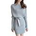 New Elegant Winter Dresses Women Christmas Dress For Women Batwing Sleeve O-neck Solid Casual Bow Vestidos W13