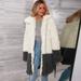 Women Faux Fur Long Coat Jacket Long Sleeves Turn Down Collar Splicing Vintage Furry Winter Casual Overcoat Outwear White