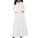 UKAP Women's Cowl Neck Maxi Party Dress Fit and Flare Long Sleeve A Line Swing Tunic Dress Solid Color Empire Waist Wrap Dress Autumn Formal Dress for Elegant Lady Oversize S-5XL