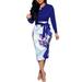 VEAREAR Dress Nylon Polyester Spandex Wavy Stripe & Floral Print Belted Bodycon Blue,Dress for women,Maxi,Boho,Midi