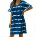 Women's Casual Loose Tie-Dye Printed V-Neck Ruffled Sleeve Midi Dress