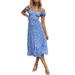 Hawaiian Holiday Boho Beach Floral Midi Long Dress For Women Casual Ladies Casual Wrap Summer Paisley Holiday Long Sundress Ladies Cocktail Party Evening Maxi Long Dress Beachwear