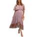 Avamo Women Empire Waist Boho Beach Dress Asymmetrical High Low Bohemian Floral Print Maxi Dress Pink XL(US 12-14)