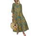 Women 3/4 Sleeve Floral Printed Dress Casual Loose Maxi Dress Plus