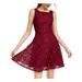 SPEECHLESS Womens Burgundy Lace Floral Sleeveless Scoop Neck Mini Fit + Flare Dress Size S