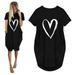 Fashion Women Casual Love Pullover Dress Round Tie Pocket Short Sleeve Dress