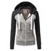 Patchwork Hoodies Women Hooded Polyester Zipper Pocket Coat Casual Drawstring Sweatshirts Female Sports Outwear