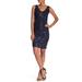 Marina Embroidered Sequin Accent Sleeveless Dress, Navy, 6