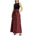 Lauren Ralph Lauren Velvet-Bodice Plaid Gown, Black/Red Plaid, 12