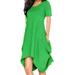 Avamo Summer Short Sleeve Dress for Women Solid Color Irregular Hem Pleated Dress Ladies Beach Party Midi Dress with Pockets Green 5XL(US 22-24)