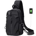 Peicees Sling Bag Backpack for Men Crossbody Shoulder Backpack Waterproof Travel Daypacks With USB Charging Port (Black_)