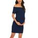 UKAP Womens Maternity Dress Off Shoulder Short Sleeve Bodycon Dress for Baby Shower Photography Casual Wear