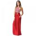 Women's Summer Round Neck Slim Sleeveless Sling Striped Dress Casual Beach Floor Long Dresses with Pockets