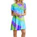 Avamo Women Casual Loose Swing Dress Beach Boho Short Sleeve Formal Dress Summer Ladies Fashion Gradient Rainbow Tunic Blouse Beachwear Flower Dress