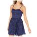 BCX Womens Navy Button Front Spaghetti Strap Sweetheart Neckline Mini Dress Size L