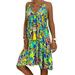 Winnereco Women Floral Print Slip Dress V Neck Loose Knee Length Dress (Green S)