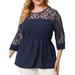 Colisha L-5XL Shirt Womens Lace 3/4 Sleeve Round Neck T-Shirt Casual Loose Fit Solid Color Stitching Blouse Tunics Tops