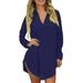 Women Button Down Long Sleeve V Neck Plaid Blouses Casual Loose Tunic Mini Dresses With Pocket